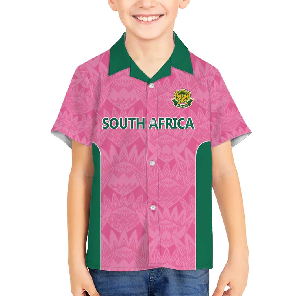 Pink South Africa Cricket Custom Family Matching Long Sleeve Bodycon Dress and Hawaiian Shirt Proteas Be Way Pink