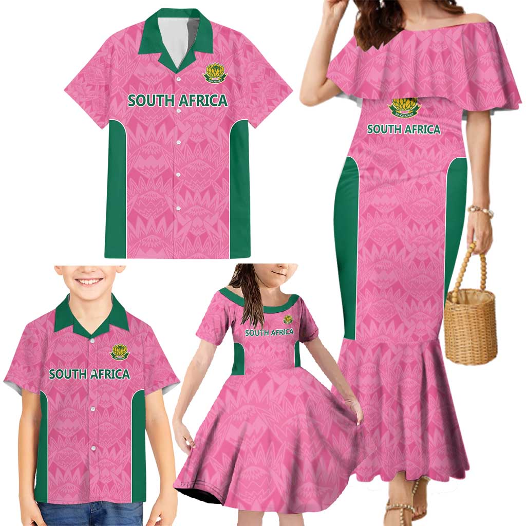 Pink South Africa Cricket Custom Family Matching Mermaid Dress and Hawaiian Shirt Proteas Be Way Pink