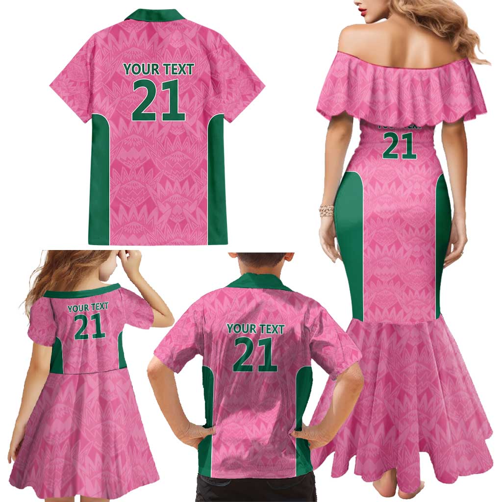 Pink South Africa Cricket Custom Family Matching Mermaid Dress and Hawaiian Shirt Proteas Be Way Pink