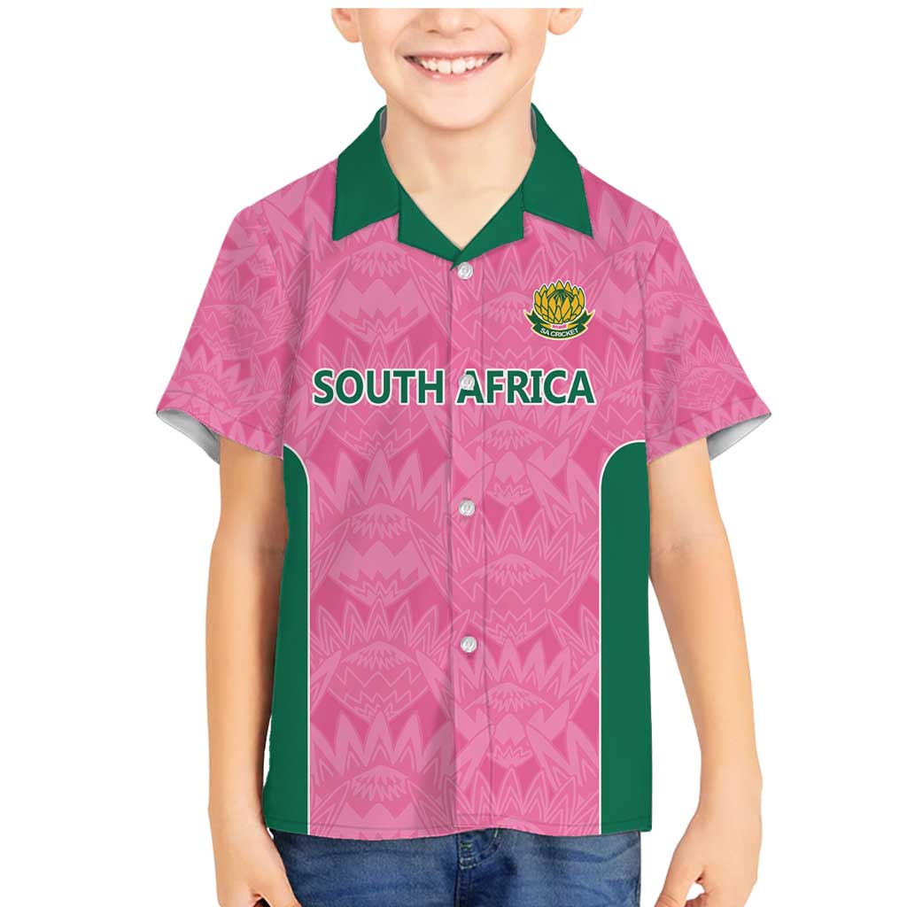 Pink South Africa Cricket Custom Family Matching Mermaid Dress and Hawaiian Shirt Proteas Be Way Pink