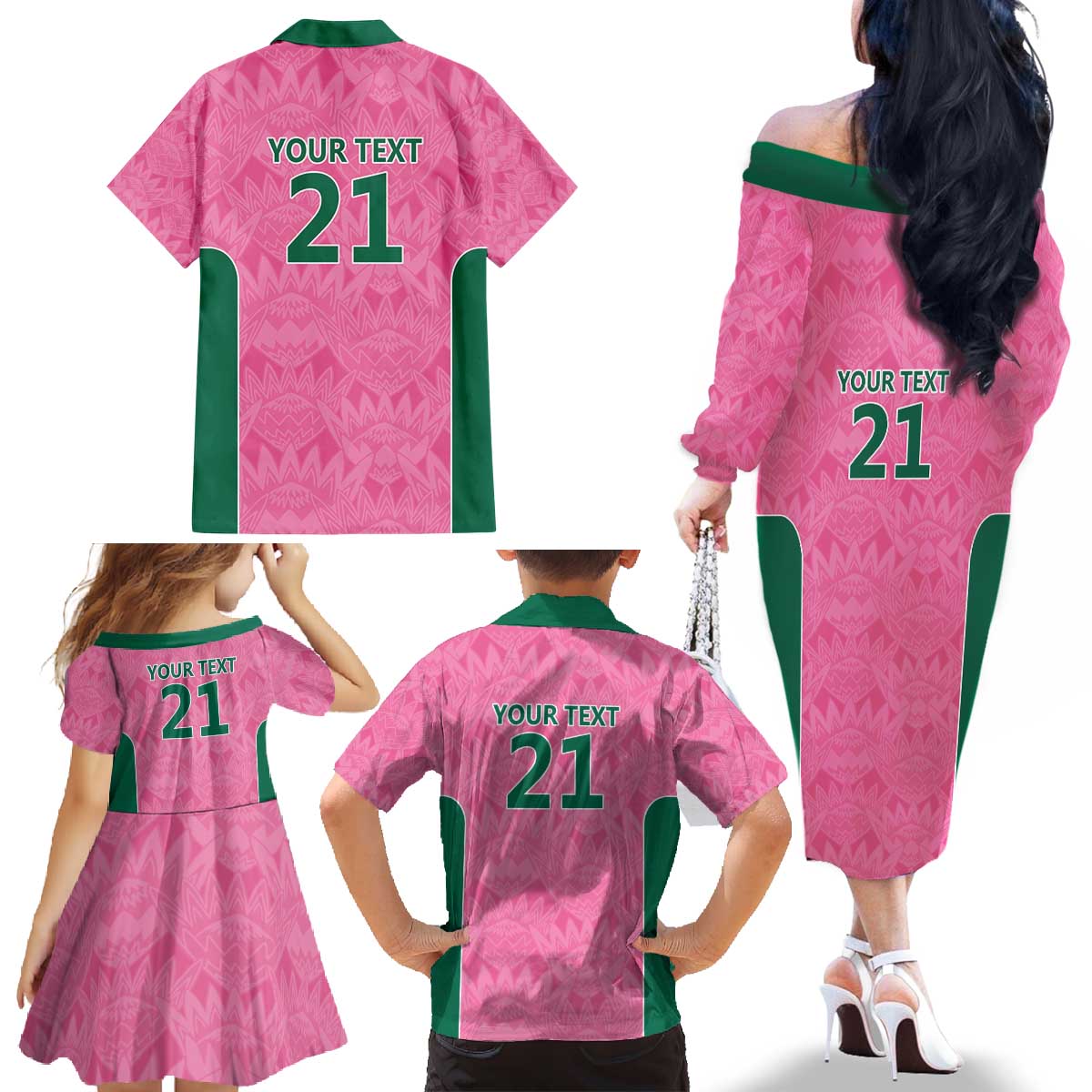 Pink South Africa Cricket Custom Family Matching Off The Shoulder Long Sleeve Dress and Hawaiian Shirt Proteas Be Way Pink