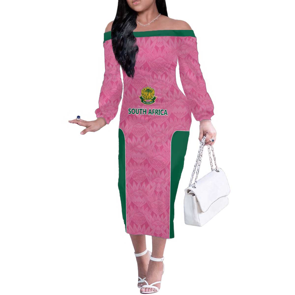 Pink South Africa Cricket Custom Family Matching Off The Shoulder Long Sleeve Dress and Hawaiian Shirt Proteas Be Way Pink