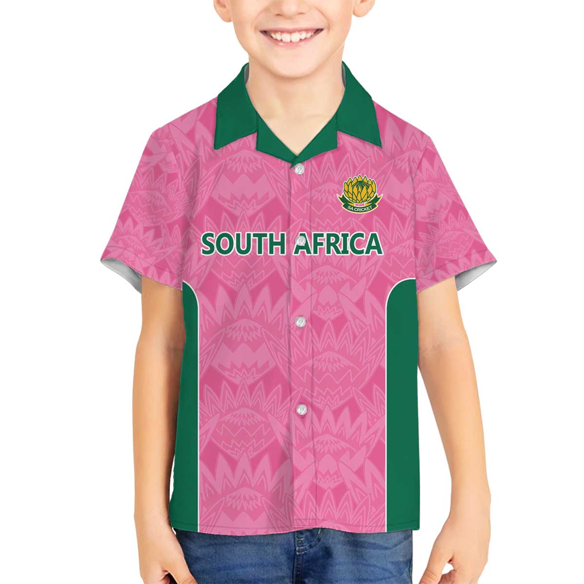 Pink South Africa Cricket Custom Family Matching Off The Shoulder Long Sleeve Dress and Hawaiian Shirt Proteas Be Way Pink