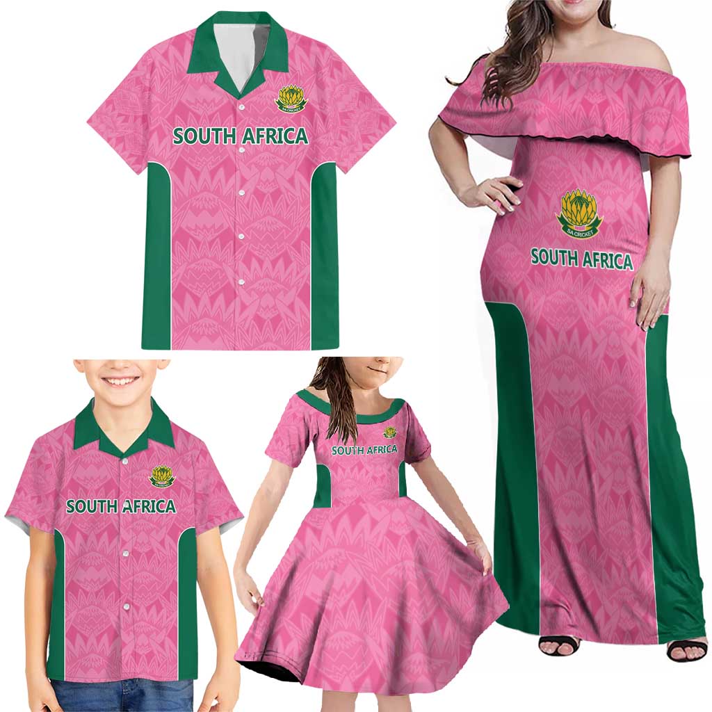 Pink South Africa Cricket Custom Family Matching Off Shoulder Maxi Dress and Hawaiian Shirt Proteas Be Way Pink