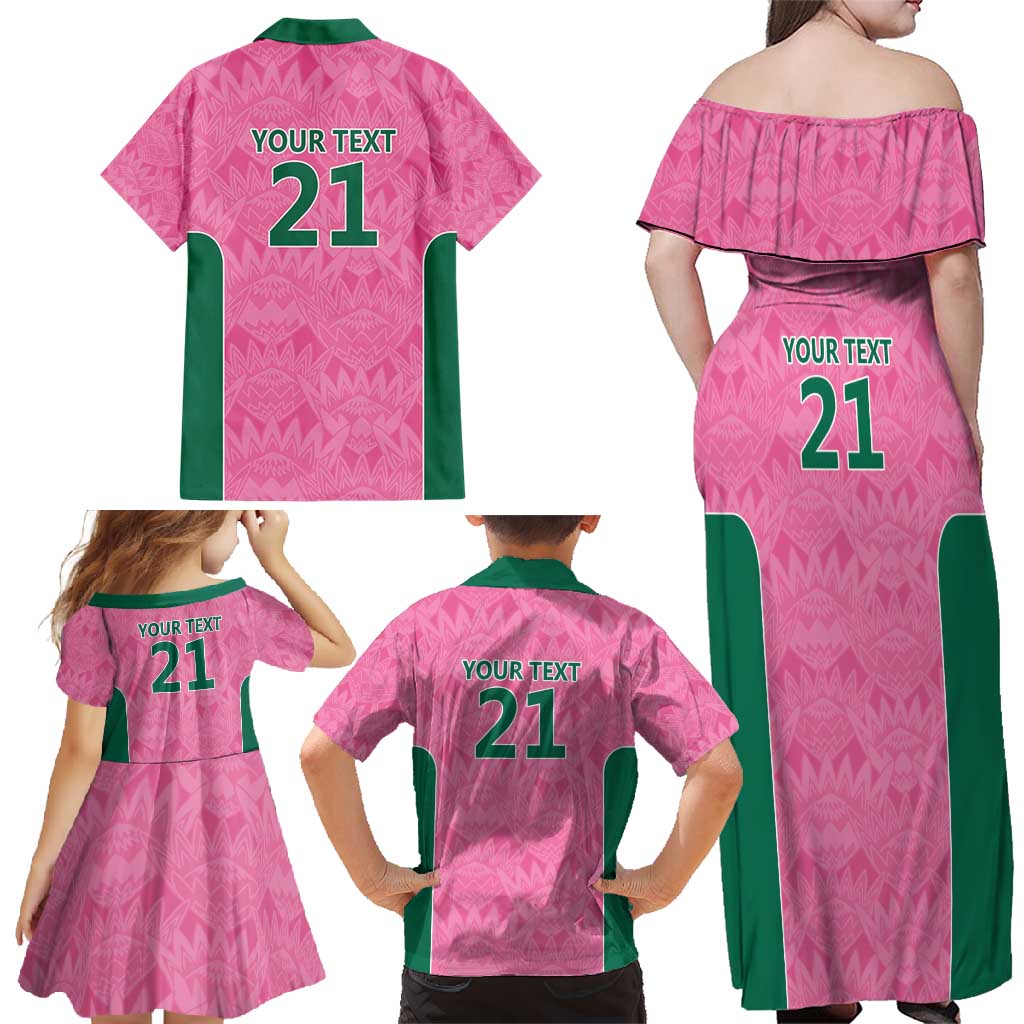 Pink South Africa Cricket Custom Family Matching Off Shoulder Maxi Dress and Hawaiian Shirt Proteas Be Way Pink