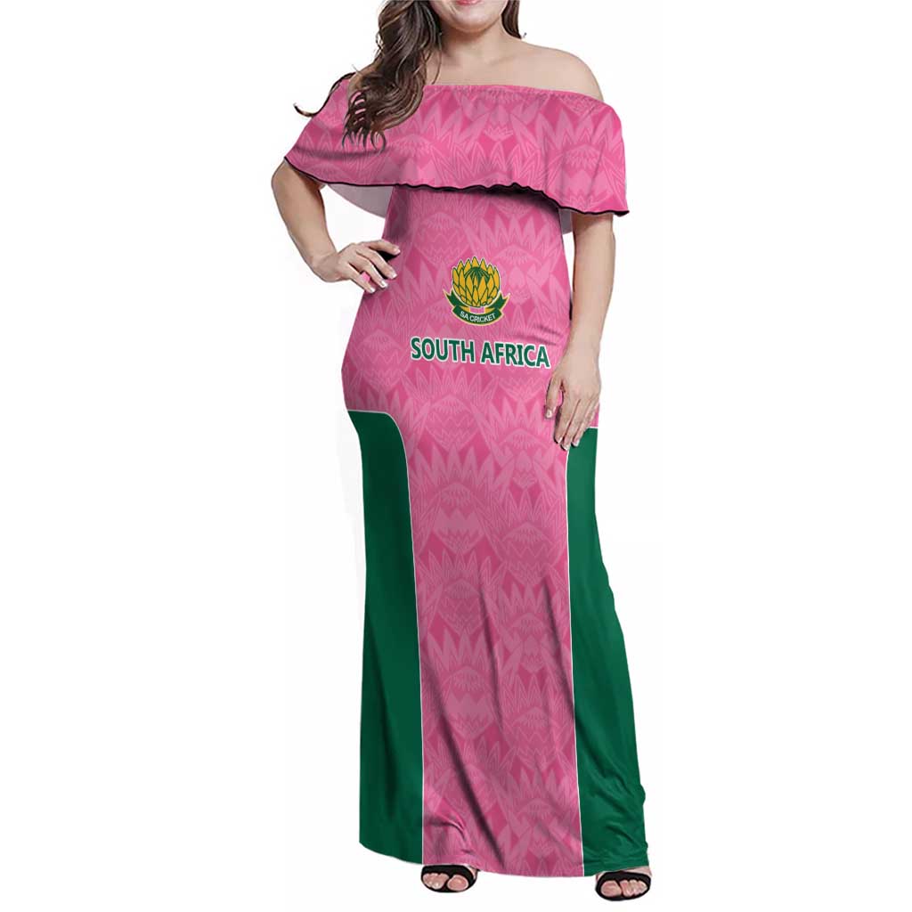 Pink South Africa Cricket Custom Family Matching Off Shoulder Maxi Dress and Hawaiian Shirt Proteas Be Way Pink