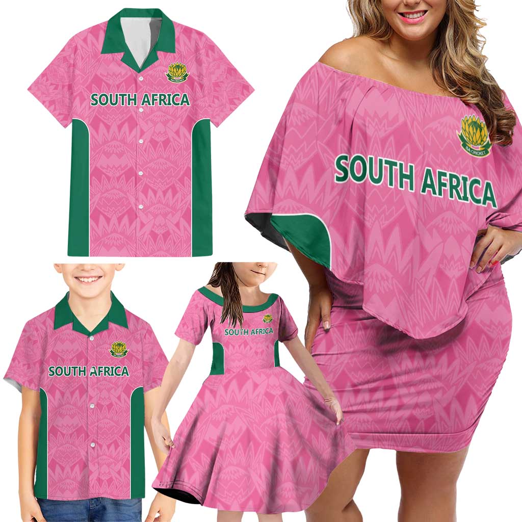 Pink South Africa Cricket Custom Family Matching Off Shoulder Short Dress and Hawaiian Shirt Proteas Be Way Pink