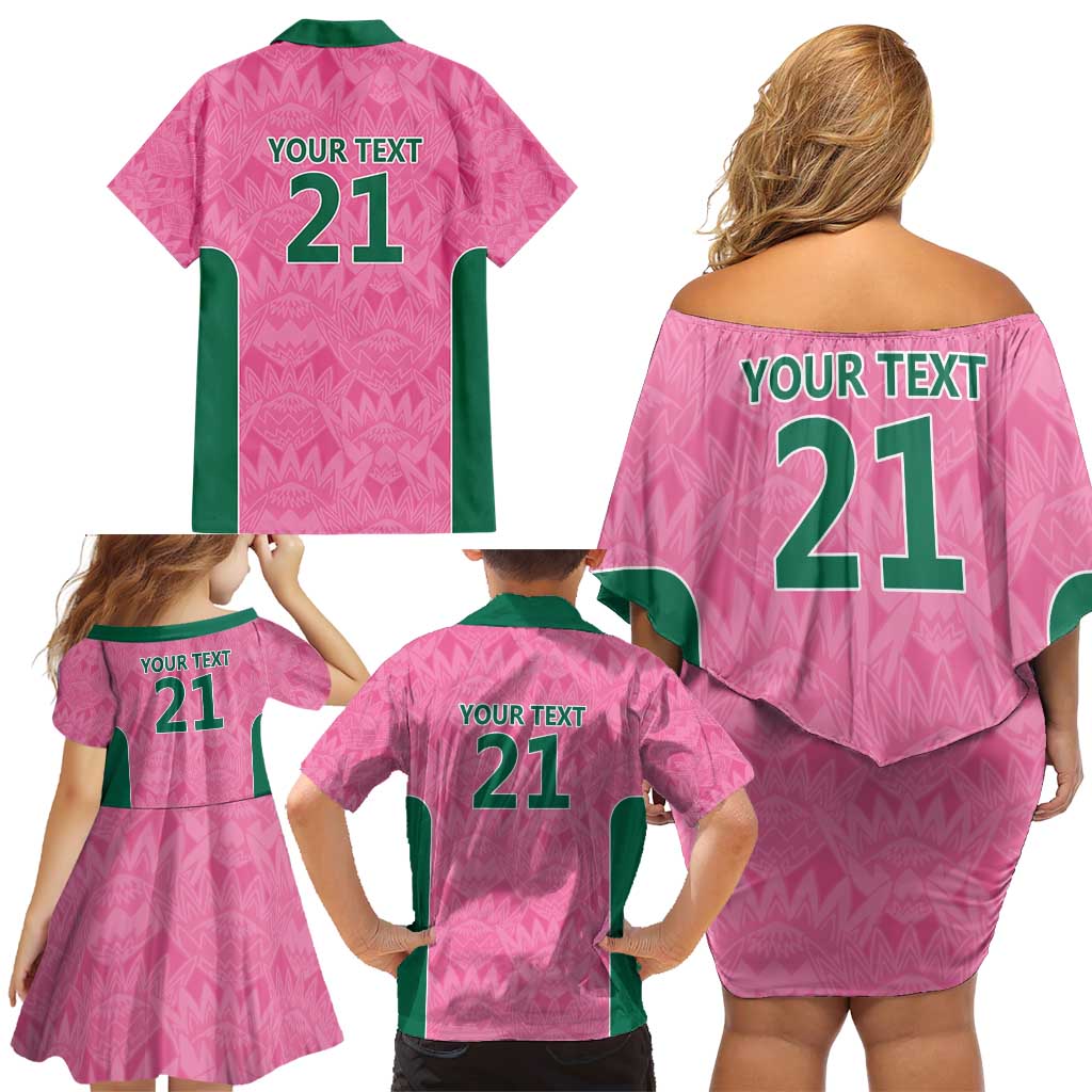 Pink South Africa Cricket Custom Family Matching Off Shoulder Short Dress and Hawaiian Shirt Proteas Be Way Pink