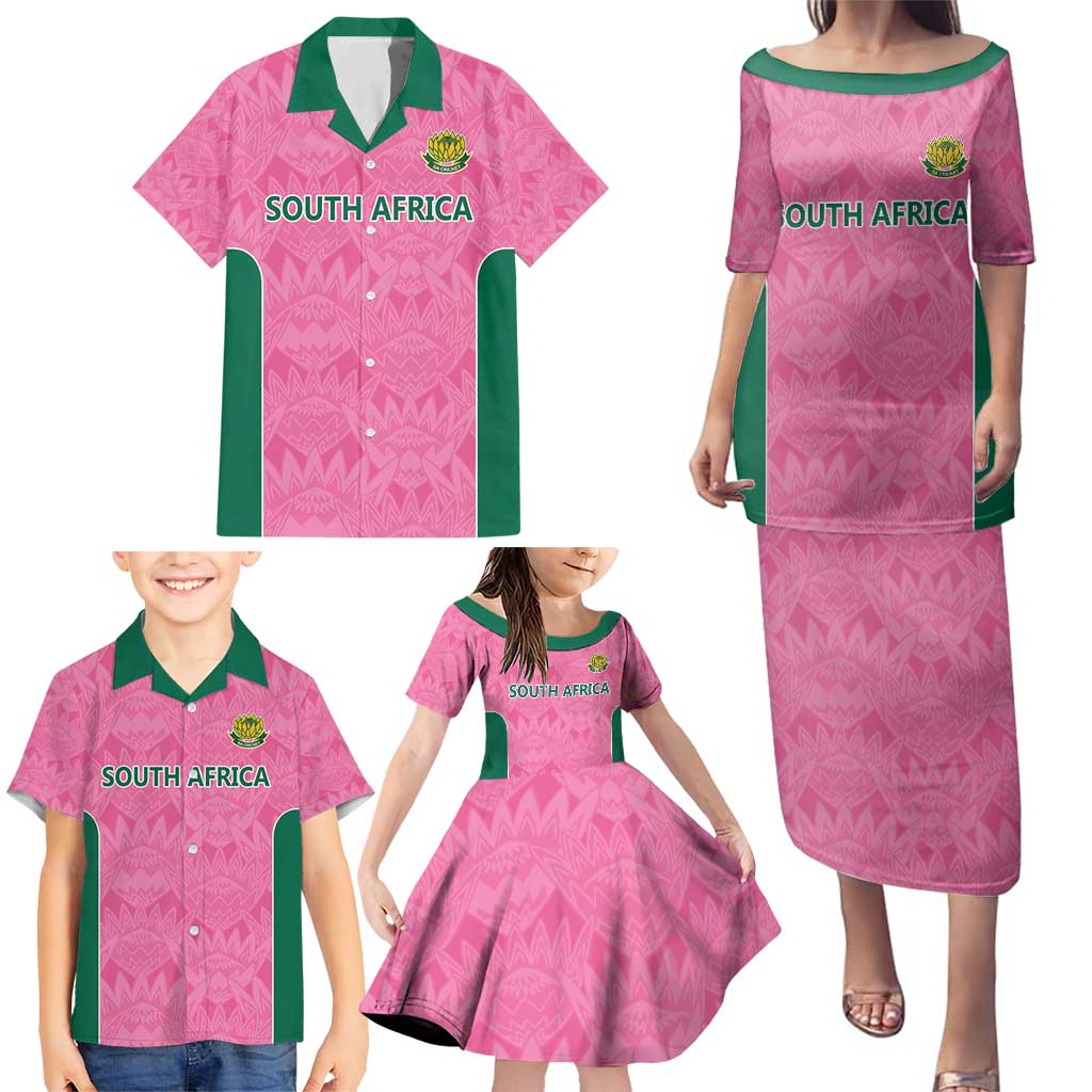 Pink South Africa Cricket Custom Family Matching Puletasi and Hawaiian Shirt Proteas Be Way Pink