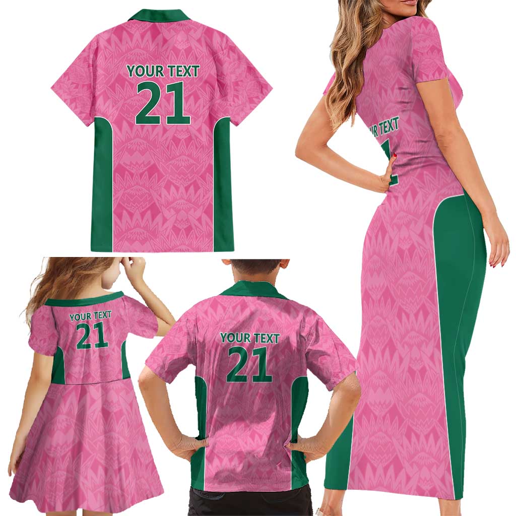 Pink South Africa Cricket Custom Family Matching Short Sleeve Bodycon Dress and Hawaiian Shirt Proteas Be Way Pink