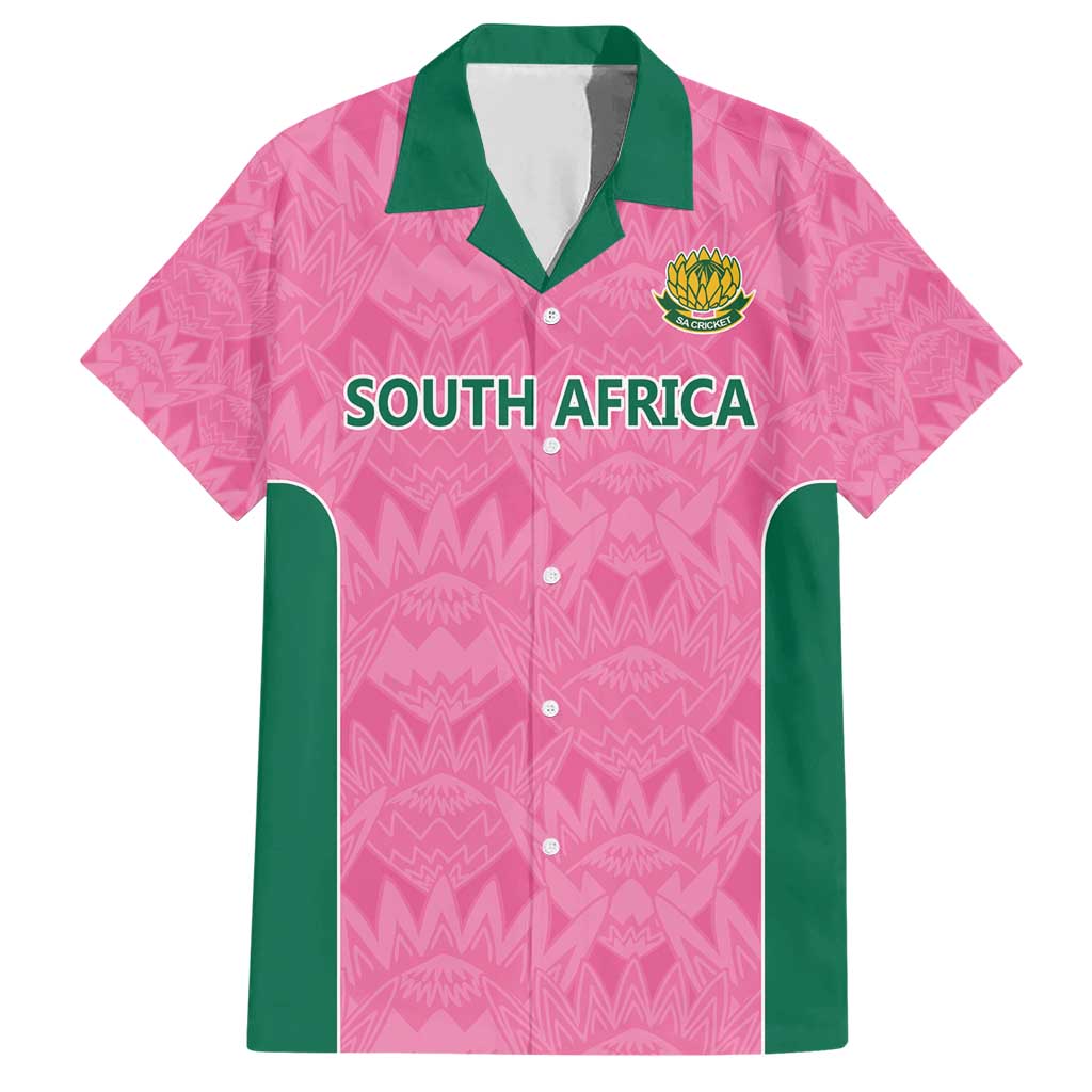 Pink South Africa Cricket Custom Family Matching Short Sleeve Bodycon Dress and Hawaiian Shirt Proteas Be Way Pink