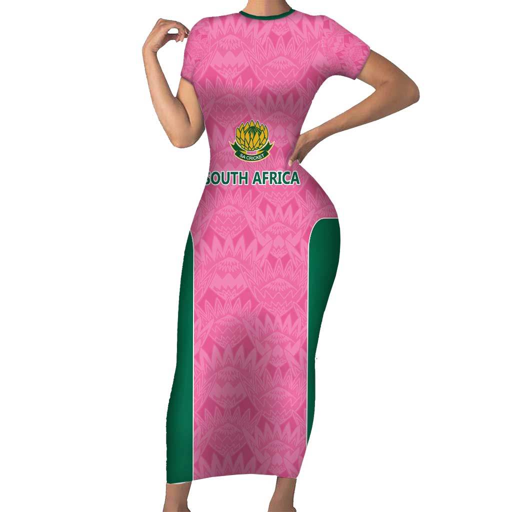 Pink South Africa Cricket Custom Family Matching Short Sleeve Bodycon Dress and Hawaiian Shirt Proteas Be Way Pink