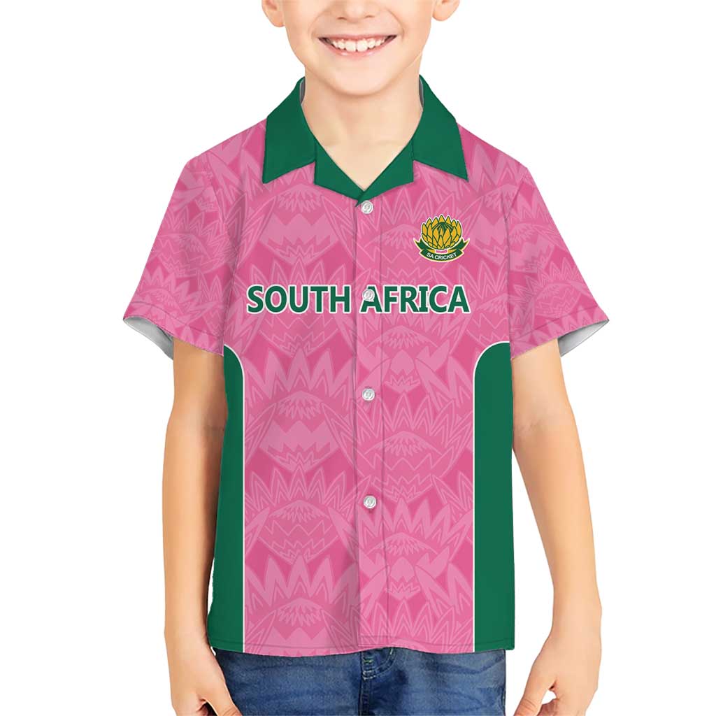 Pink South Africa Cricket Custom Family Matching Short Sleeve Bodycon Dress and Hawaiian Shirt Proteas Be Way Pink