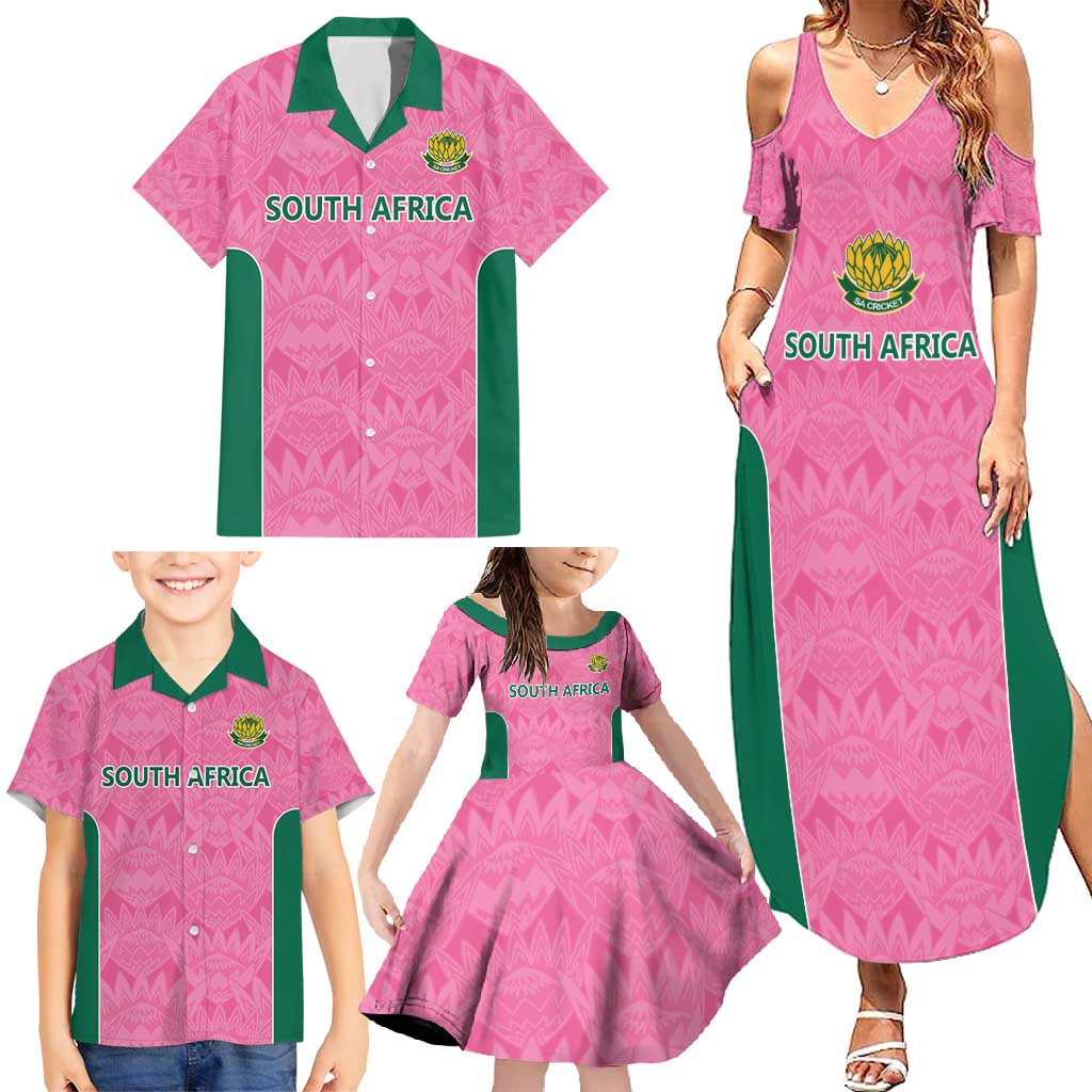 Pink South Africa Cricket Custom Family Matching Summer Maxi Dress and Hawaiian Shirt Proteas Be Way Pink