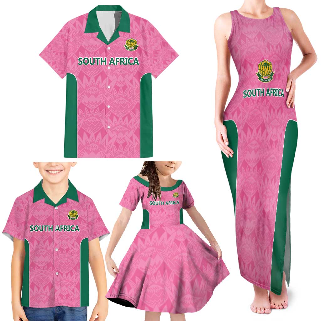 Pink South Africa Cricket Custom Family Matching Tank Maxi Dress and Hawaiian Shirt Proteas Be Way Pink