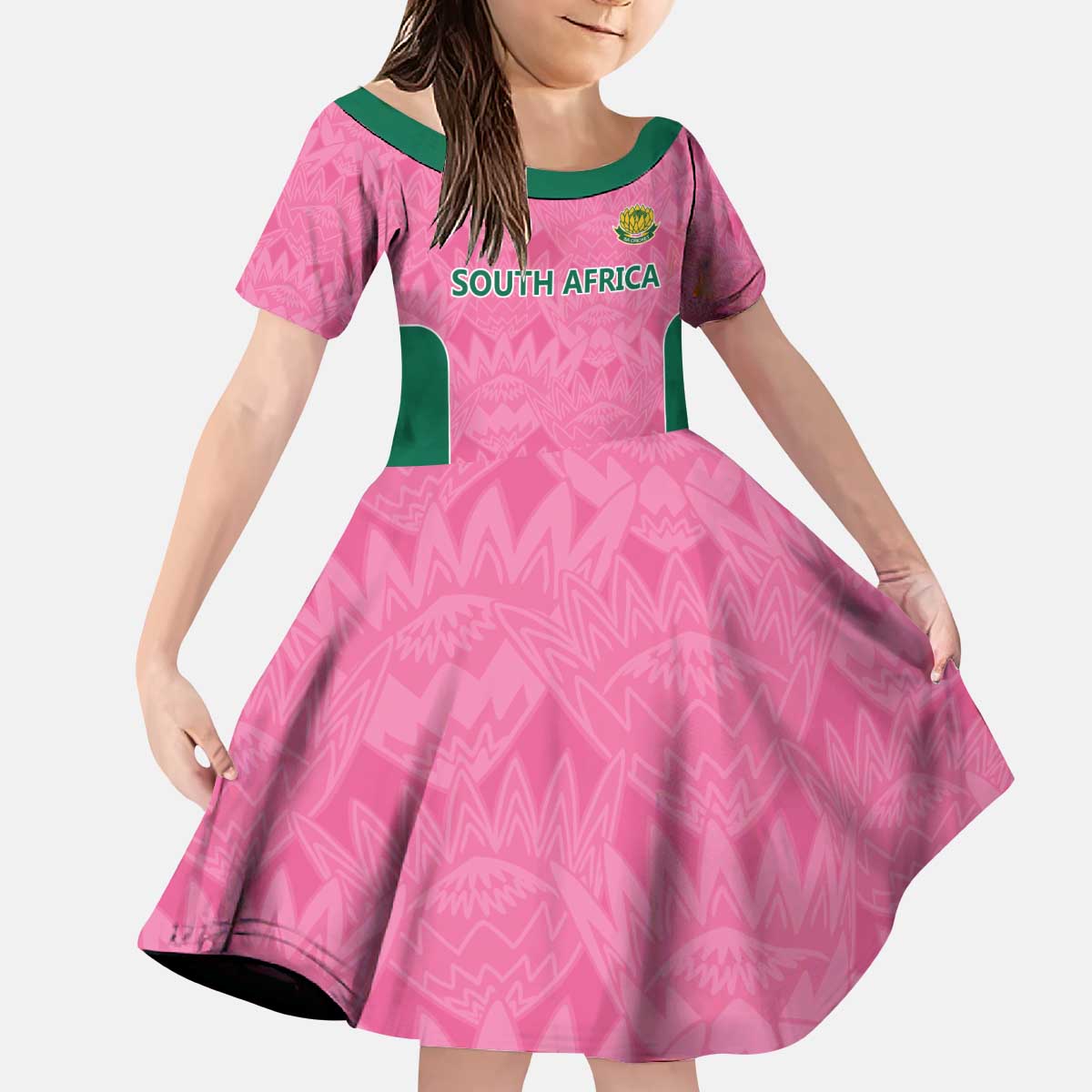 Pink South Africa Cricket Custom Kid Short Sleeve Dress Proteas Be Way Pink - Vibe Hoodie Shop