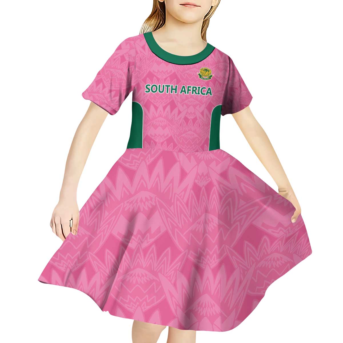 Pink South Africa Cricket Custom Kid Short Sleeve Dress Proteas Be Way Pink - Vibe Hoodie Shop