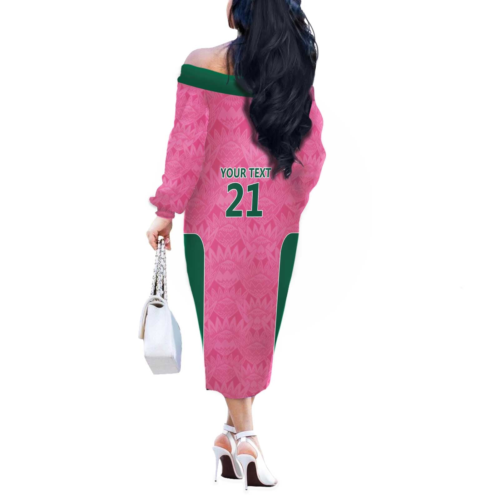 Pink South Africa Cricket Custom Off The Shoulder Long Sleeve Dress Proteas Be Way Pink