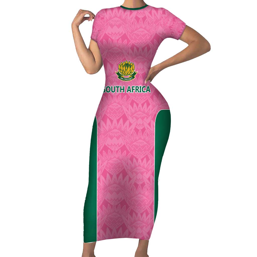 Pink South Africa Cricket Custom Short Sleeve Bodycon Dress Proteas Be Way Pink