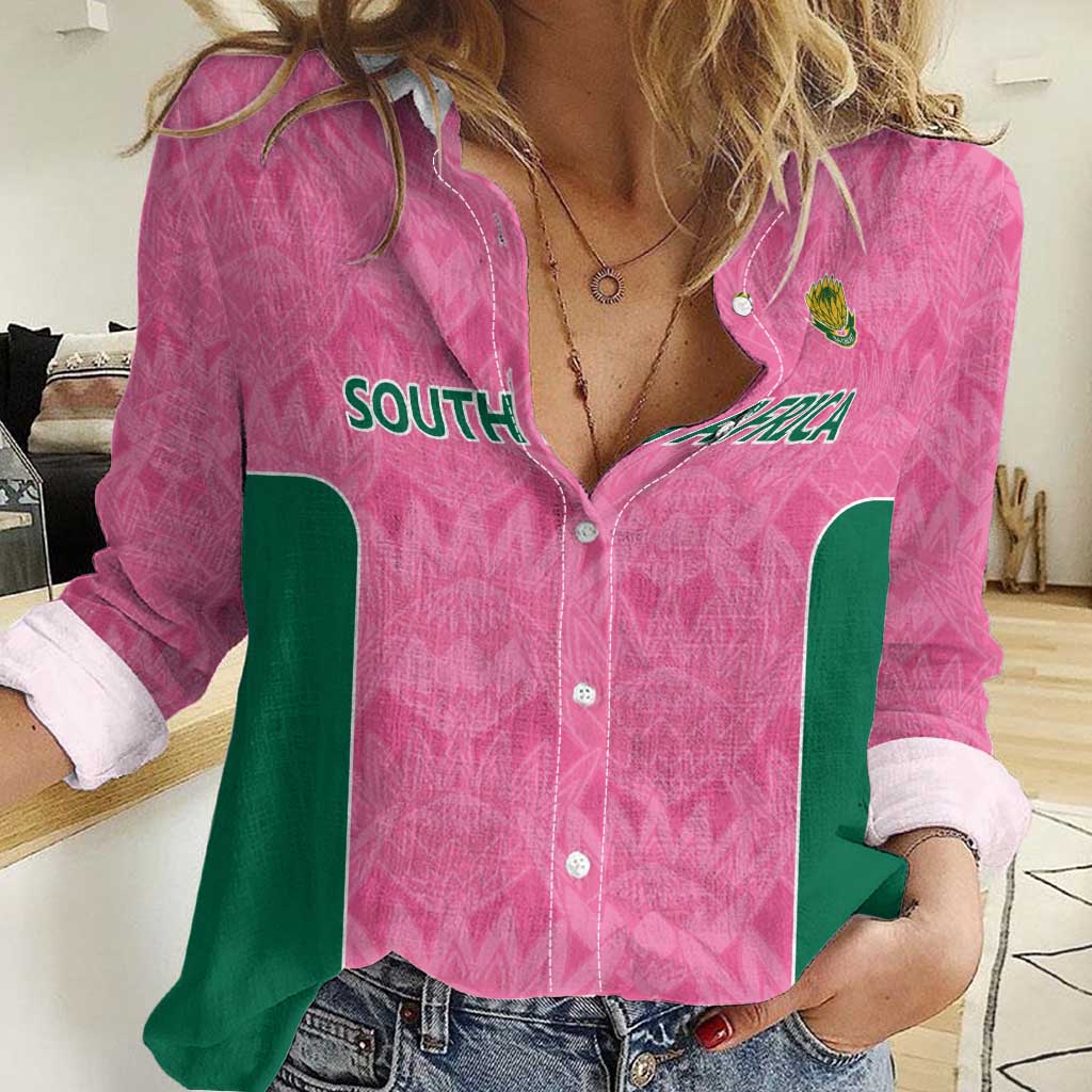 Pink South Africa Cricket Custom Women Casual Shirt Proteas Be Way Pink - Vibe Hoodie Shop