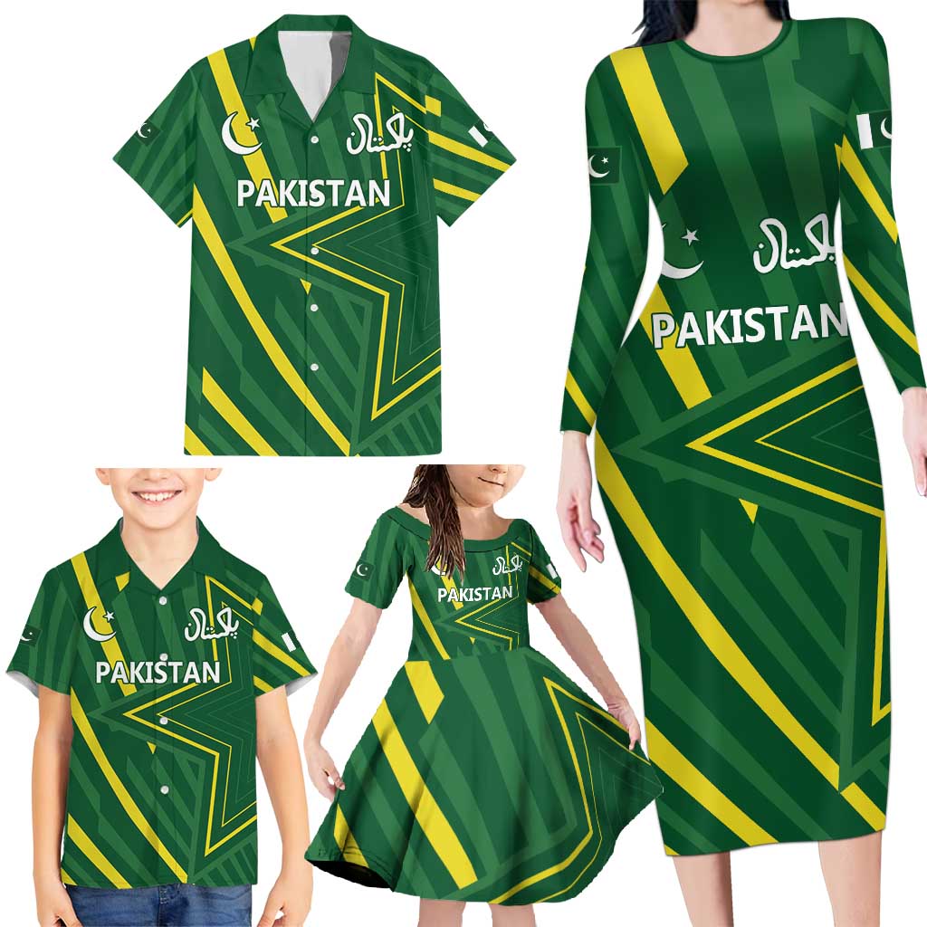 Pakistan Cricket Custom Family Matching Long Sleeve Bodycon Dress and Hawaiian Shirt Shaheen Falcon Go Champions