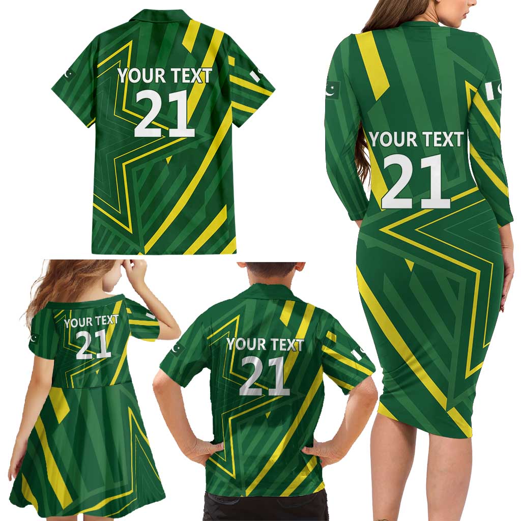 Pakistan Cricket Custom Family Matching Long Sleeve Bodycon Dress and Hawaiian Shirt Shaheen Falcon Go Champions