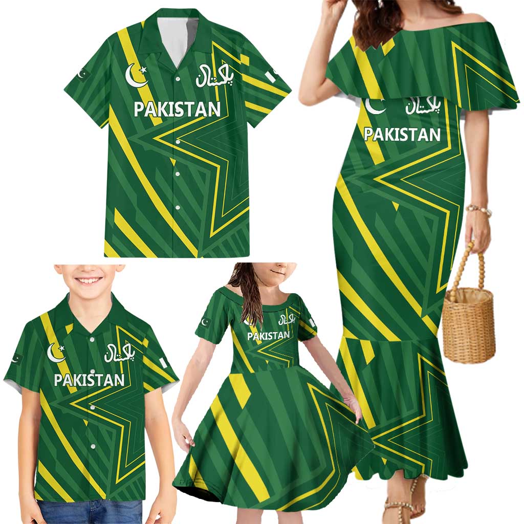 Pakistan Cricket Custom Family Matching Mermaid Dress and Hawaiian Shirt Shaheen Falcon Go Champions