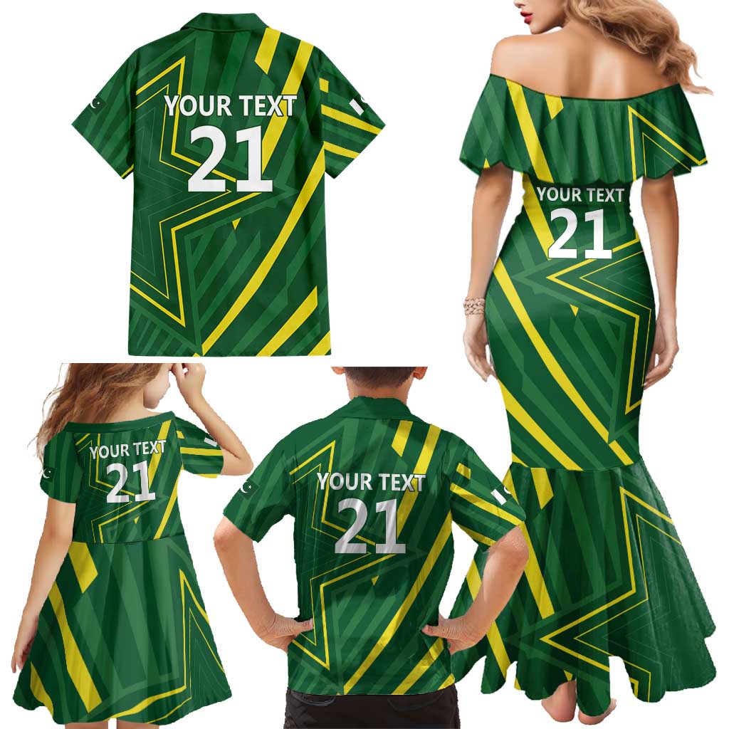 Pakistan Cricket Custom Family Matching Mermaid Dress and Hawaiian Shirt Shaheen Falcon Go Champions