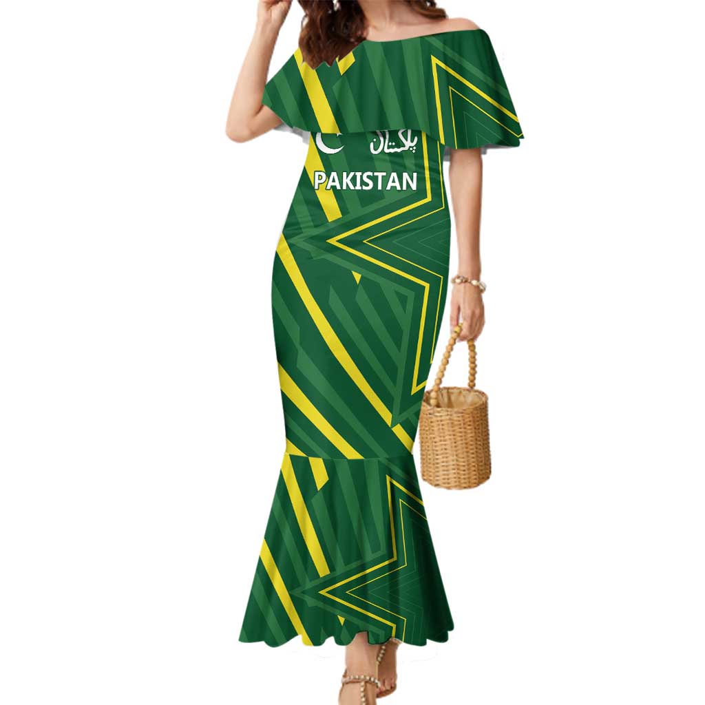 Pakistan Cricket Custom Family Matching Mermaid Dress and Hawaiian Shirt Shaheen Falcon Go Champions