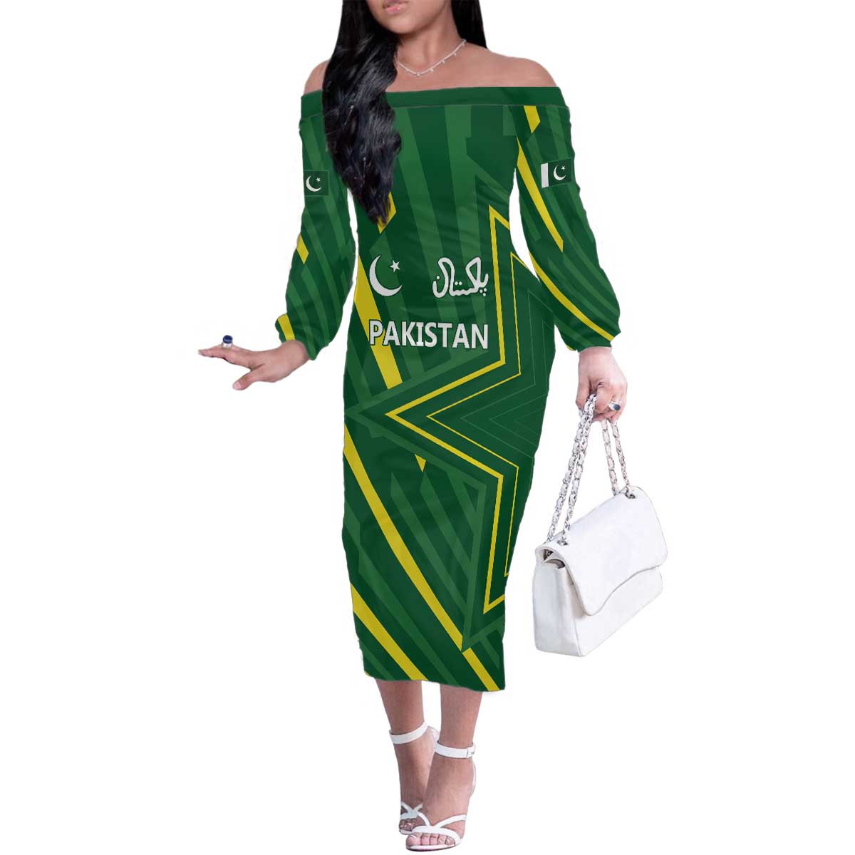 Pakistan Cricket Custom Family Matching Off The Shoulder Long Sleeve Dress and Hawaiian Shirt Shaheen Falcon Go Champions