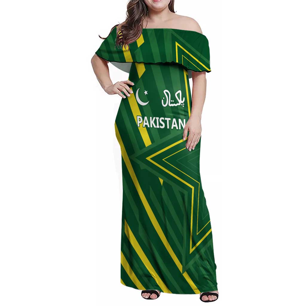 Pakistan Cricket Custom Family Matching Off Shoulder Maxi Dress and Hawaiian Shirt Shaheen Falcon Go Champions