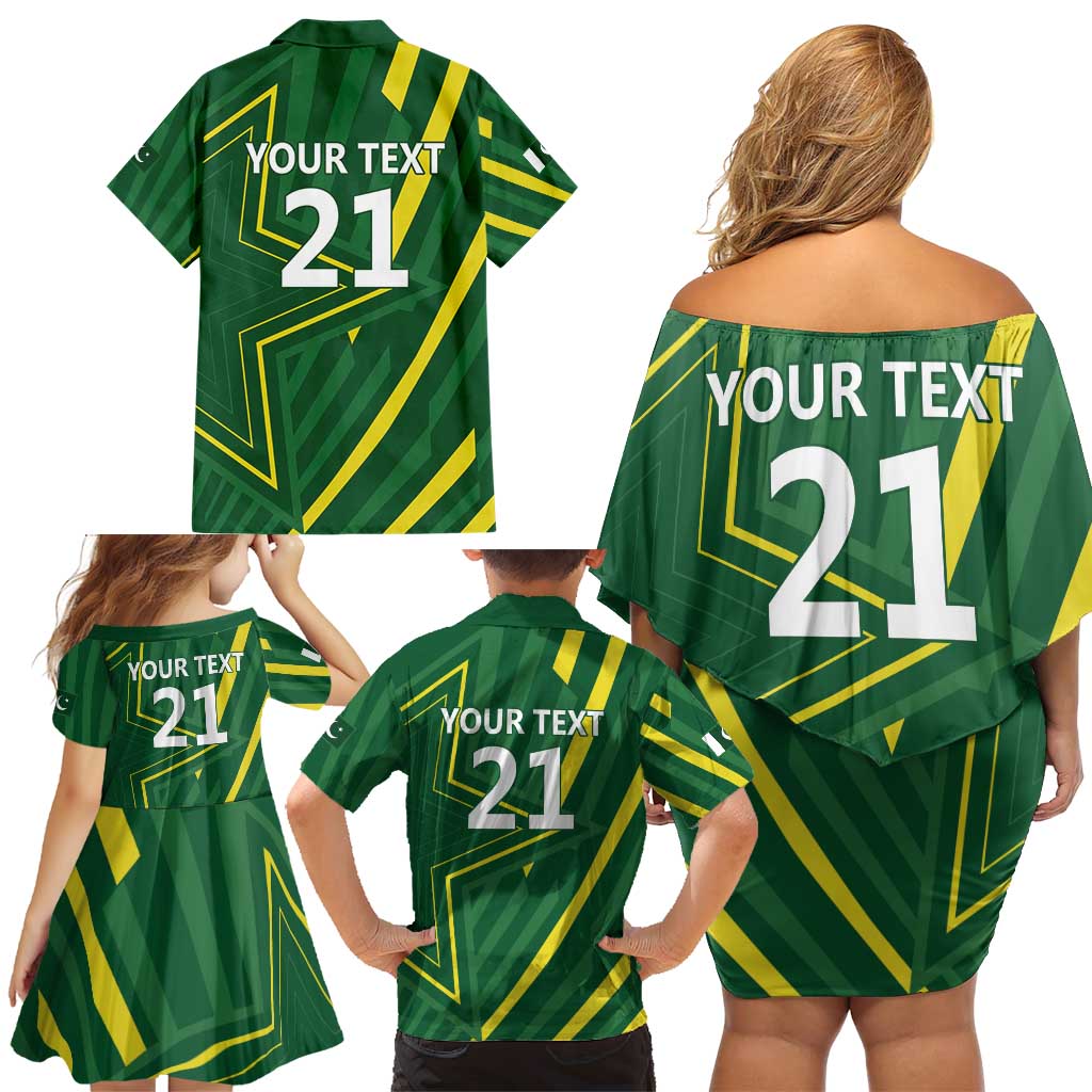 Pakistan Cricket Custom Family Matching Off Shoulder Short Dress and Hawaiian Shirt Shaheen Falcon Go Champions