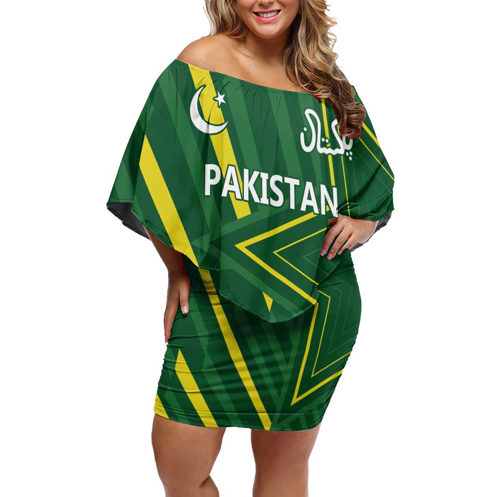 Pakistan Cricket Custom Family Matching Off Shoulder Short Dress and Hawaiian Shirt Shaheen Falcon Go Champions