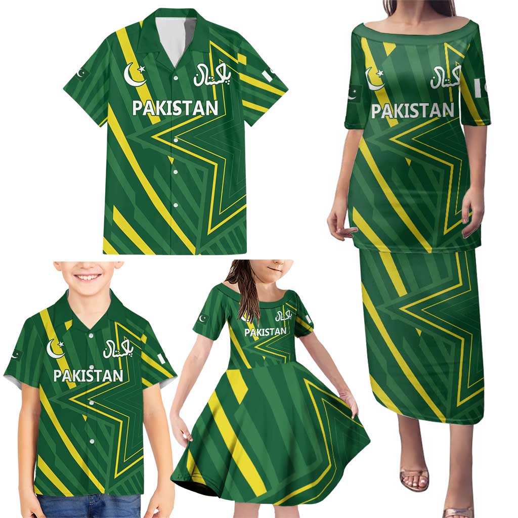 Pakistan Cricket Custom Family Matching Puletasi and Hawaiian Shirt Shaheen Falcon Go Champions