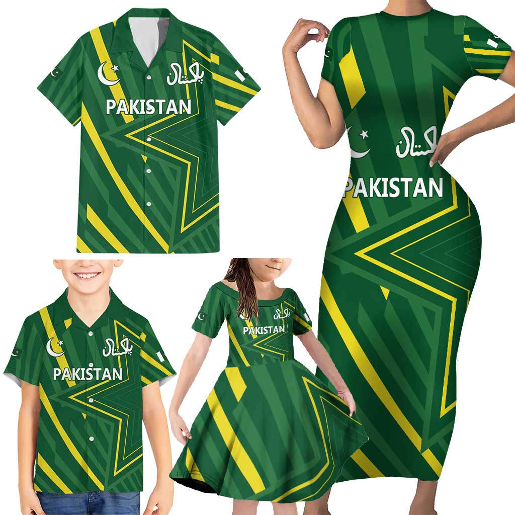 Pakistan Cricket Custom Family Matching Short Sleeve Bodycon Dress and Hawaiian Shirt Shaheen Falcon Go Champions