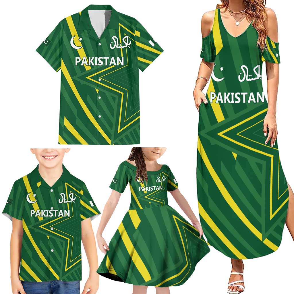 Pakistan Cricket Custom Family Matching Summer Maxi Dress and Hawaiian Shirt Shaheen Falcon Go Champions