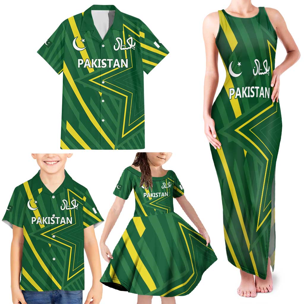 Pakistan Cricket Custom Family Matching Tank Maxi Dress and Hawaiian Shirt Shaheen Falcon Go Champions