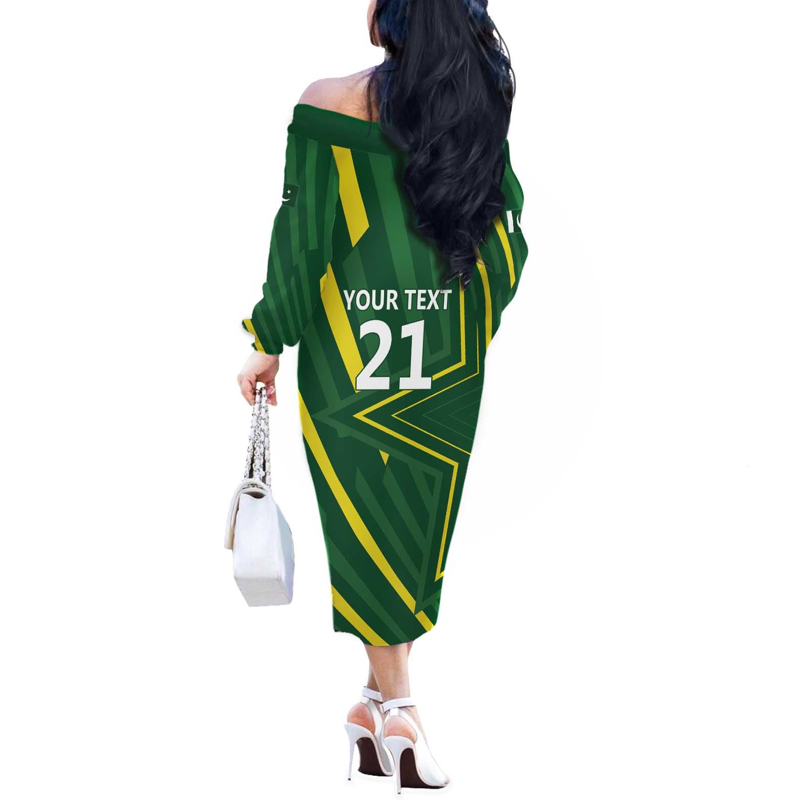 Pakistan Cricket Custom Off The Shoulder Long Sleeve Dress Shaheen Falcon Go Champions