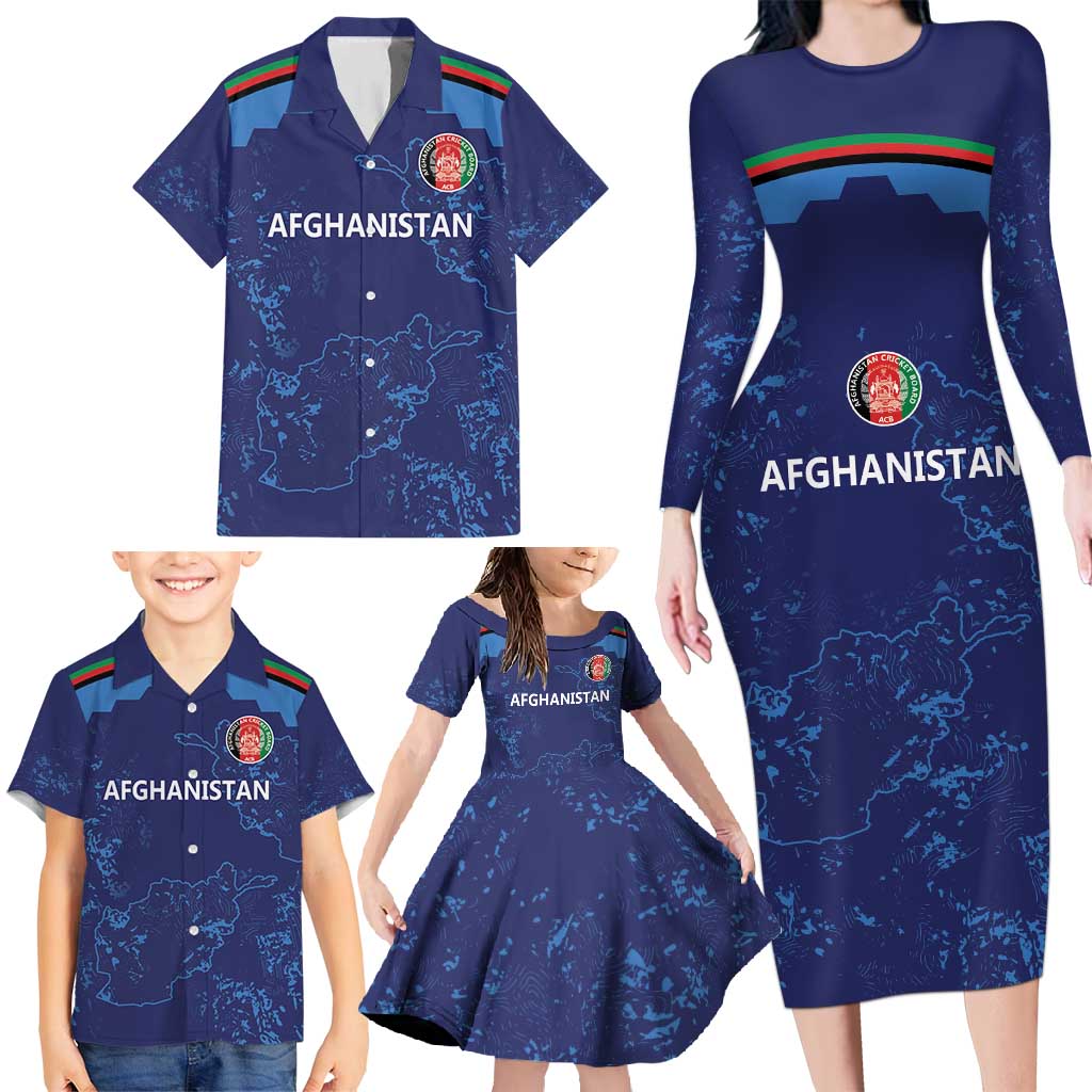 Afghan Atalans Cricket Custom Family Matching Long Sleeve Bodycon Dress and Hawaiian Shirt Afghanistan Map with Sporty Style