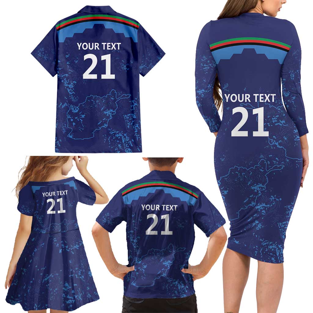 Afghan Atalans Cricket Custom Family Matching Long Sleeve Bodycon Dress and Hawaiian Shirt Afghanistan Map with Sporty Style