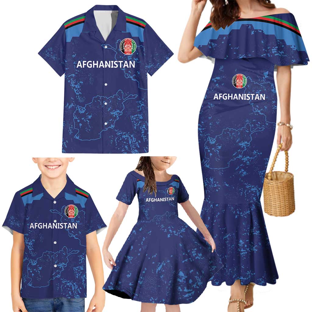 Afghan Atalans Cricket Custom Family Matching Mermaid Dress and Hawaiian Shirt Afghanistan Map with Sporty Style