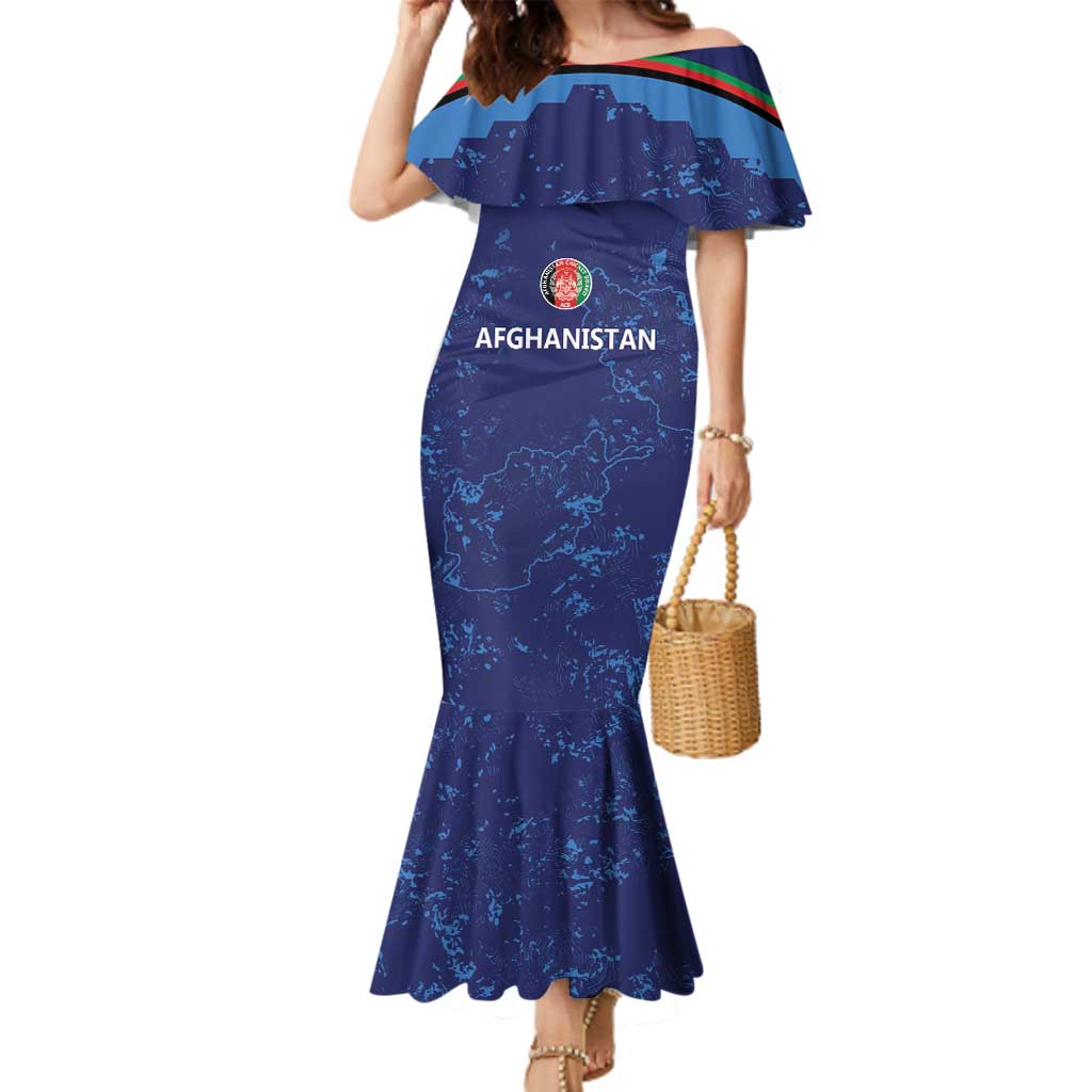 Afghan Atalans Cricket Custom Family Matching Mermaid Dress and Hawaiian Shirt Afghanistan Map with Sporty Style