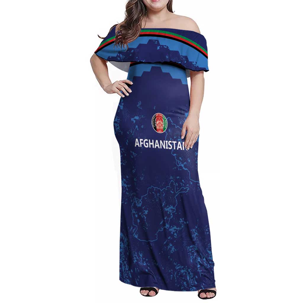 Afghan Atalans Cricket Custom Family Matching Off Shoulder Maxi Dress and Hawaiian Shirt Afghanistan Map with Sporty Style