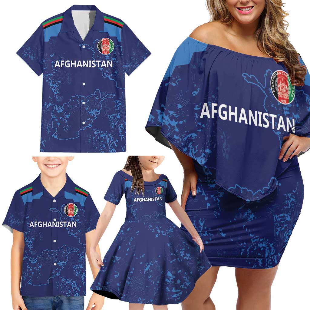 Afghan Atalans Cricket Custom Family Matching Off Shoulder Short Dress and Hawaiian Shirt Afghanistan Map with Sporty Style