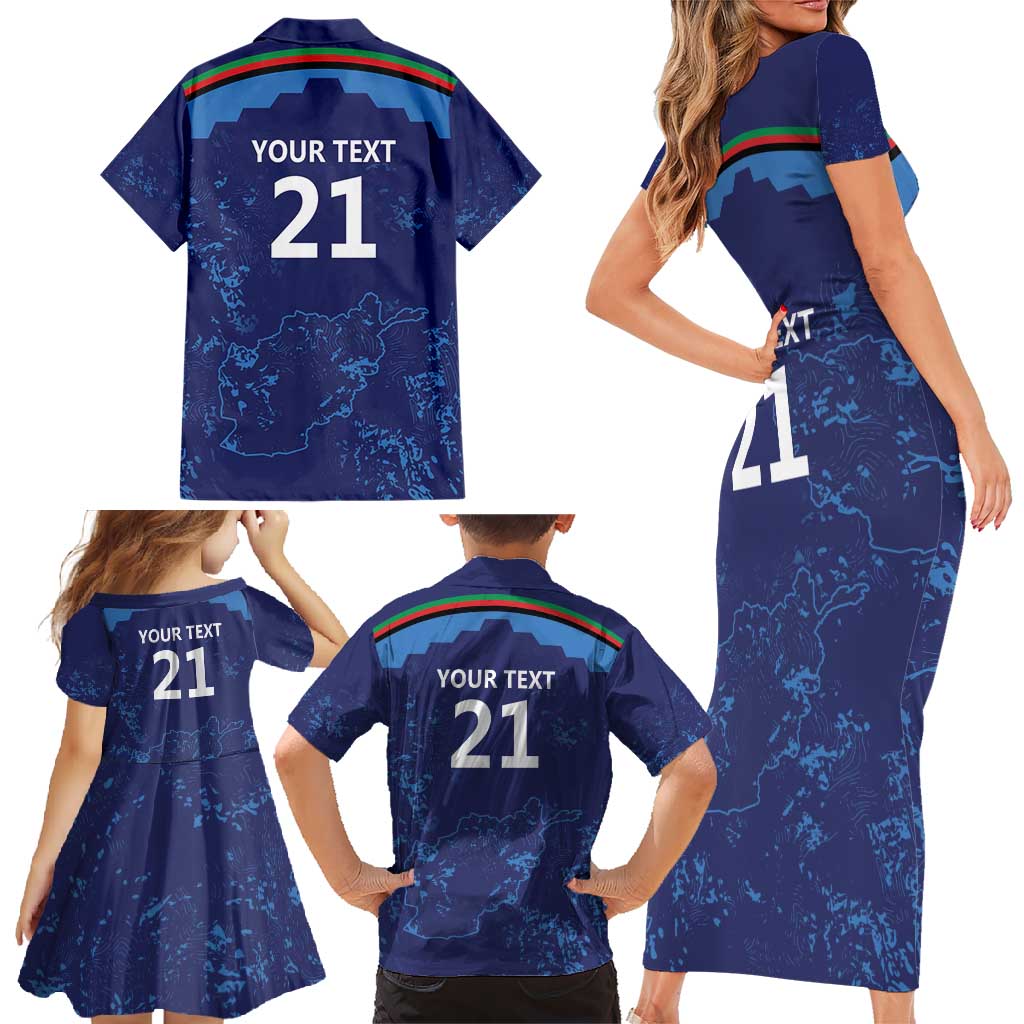 Afghan Atalans Cricket Custom Family Matching Short Sleeve Bodycon Dress and Hawaiian Shirt Afghanistan Map with Sporty Style