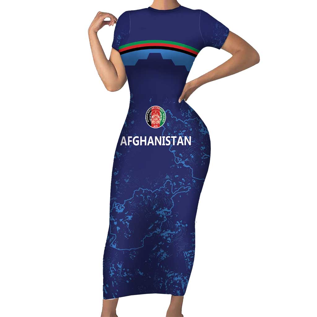 Afghan Atalans Cricket Custom Family Matching Short Sleeve Bodycon Dress and Hawaiian Shirt Afghanistan Map with Sporty Style