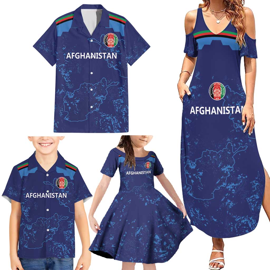 Afghan Atalans Cricket Custom Family Matching Summer Maxi Dress and Hawaiian Shirt Afghanistan Map with Sporty Style