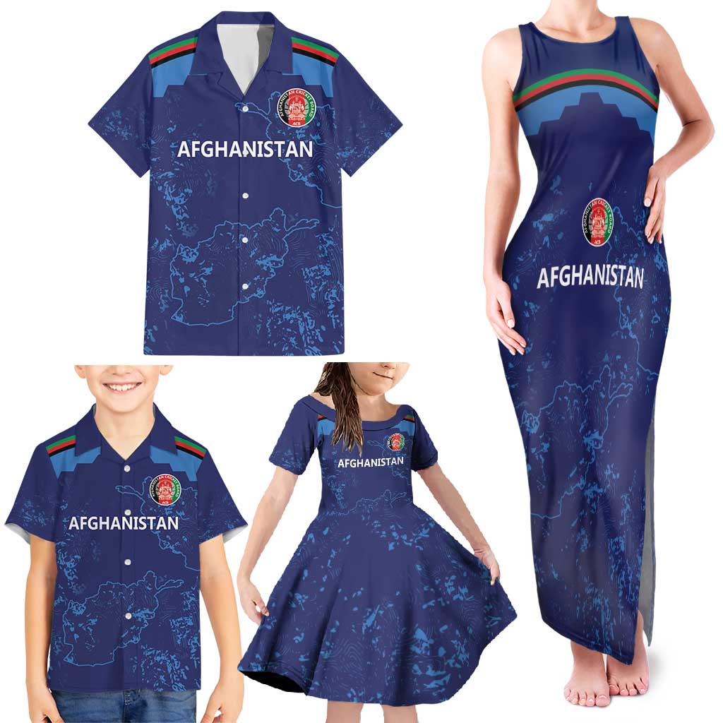 Afghan Atalans Cricket Custom Family Matching Tank Maxi Dress and Hawaiian Shirt Afghanistan Map with Sporty Style