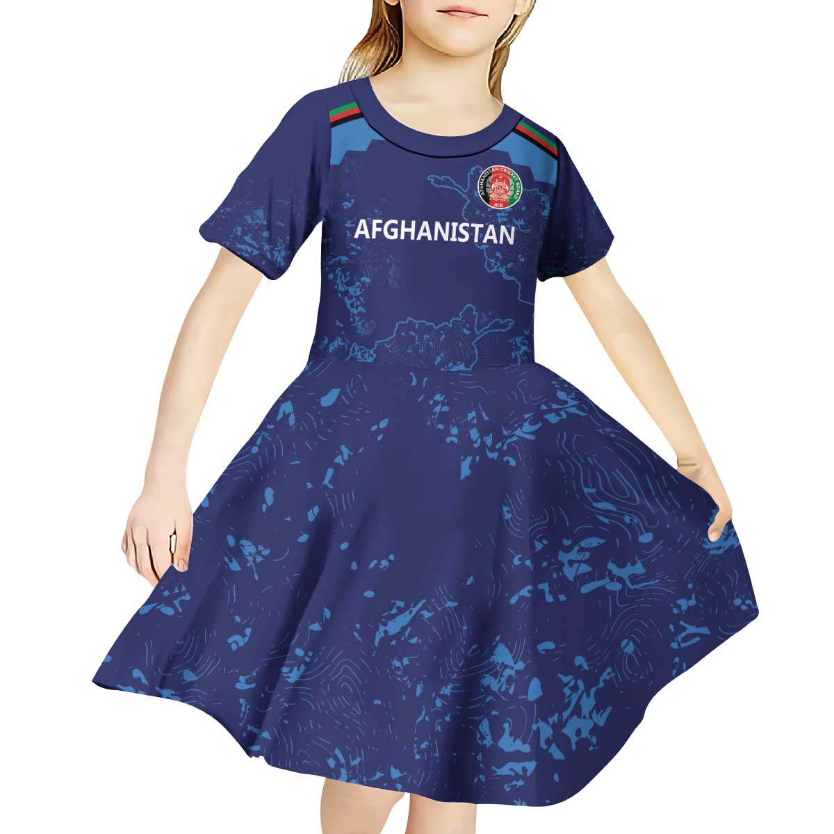 Afghan Atalans Cricket Custom Kid Short Sleeve Dress Afghanistan Map with Sporty Style - Vibe Hoodie Shop