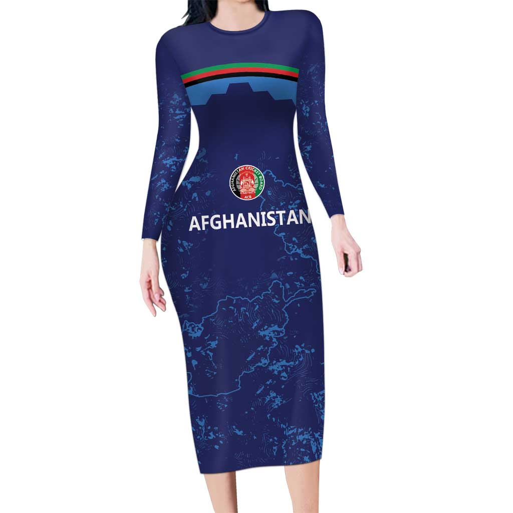 Afghan Atalans Cricket Custom Long Sleeve Bodycon Dress Afghanistan Map with Sporty Style